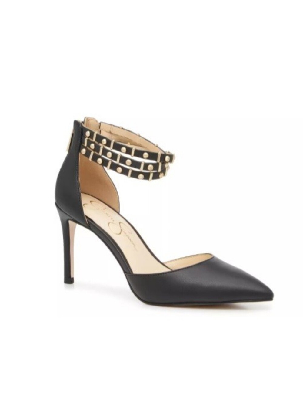 Jessica Simpson STANIKA Black Pointed-Toe Studded Triple Ankle Strap Heels (8.5)